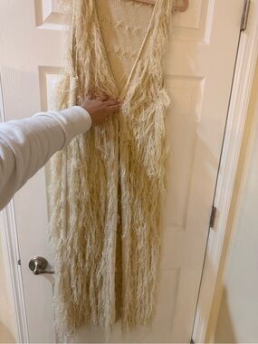 Kontrol Cream Fringe Longline Women's Cardigan Sweater